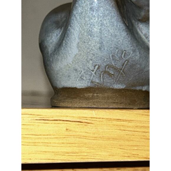 Pie Bird Signed Peter Pots Art Pottery Blue Brown Modern Hen Chicken Mottled - Picture 6 of 12